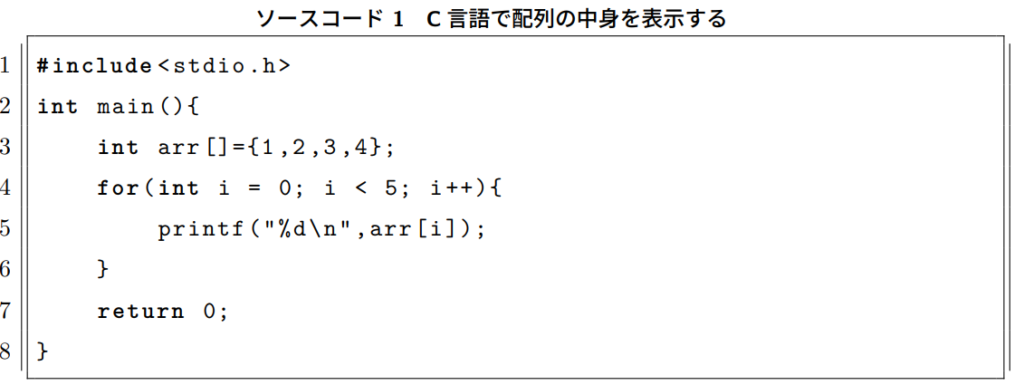 C言語で配列の中身を表示する